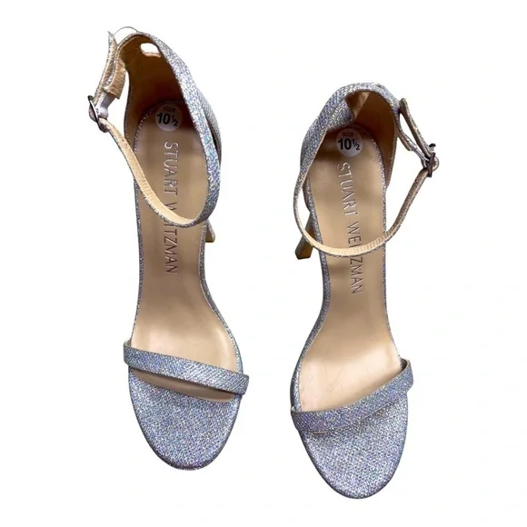 Stuart Weitzman Nudistcurve Hollywood Glitter Platform High Heel Sandals 10.5
